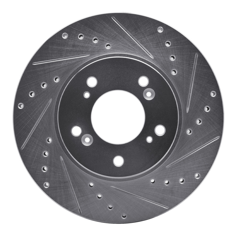 Acura Integra Brake Rotor (1) - Front Right - R1 Concepts - Drilled & Slotted - Silver - `91-`01